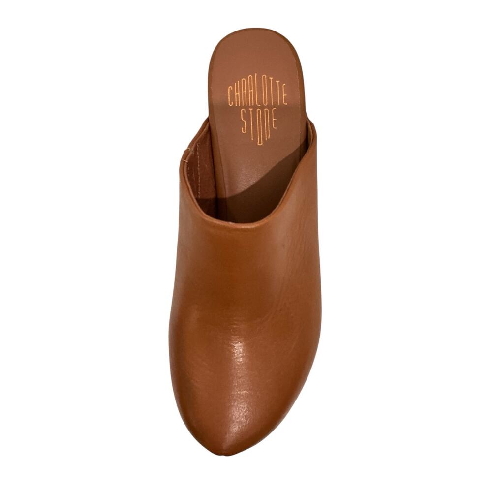 Charlotte Stone Marlo Chunky Wooden Platform Mule Clog Leather Luggage Brown 8 - Picture 10 of 13